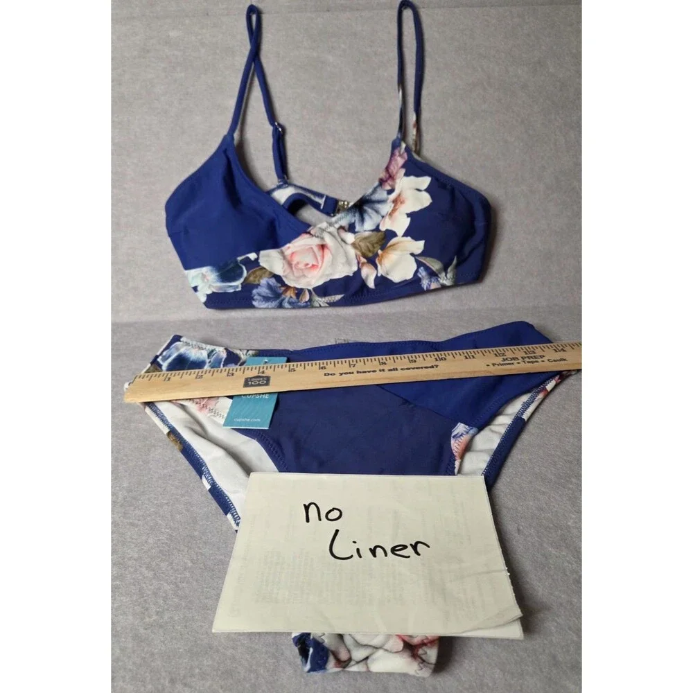 CUPSHE Blue Floral Bikini Set Women's Size S Asymmetrical One Shoulder 2 Pc NWT